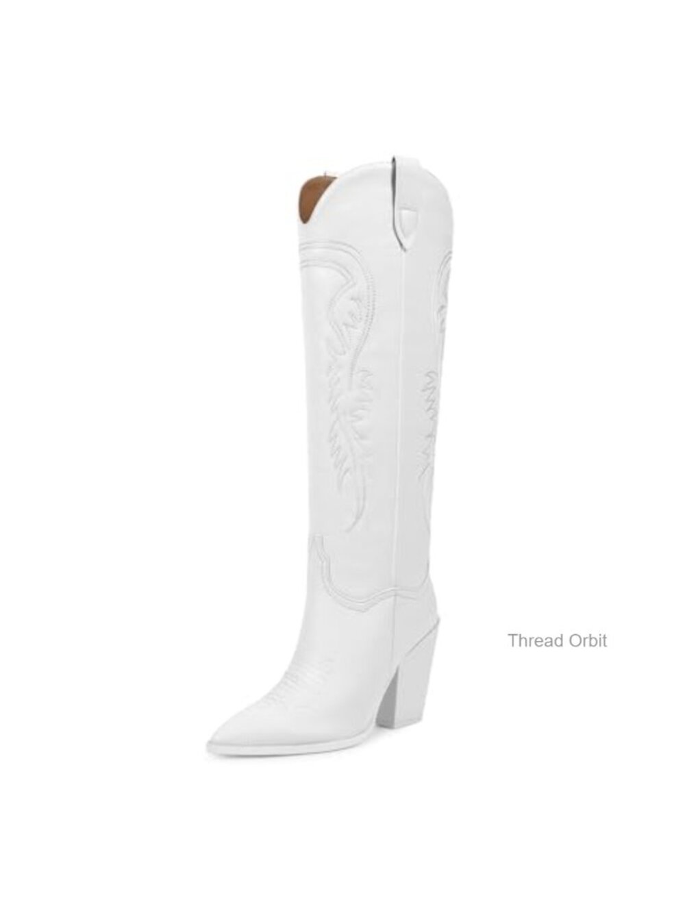 Faux Leather Knee High Cowboy Boots Women Pointed Toe Chunky Heel Western